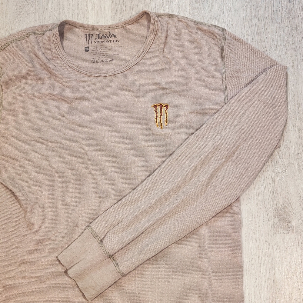 Y2k Java Monster Men’s Thermal Waffle Long Sleeve Sz XL Sweatshirt Grundge Brown